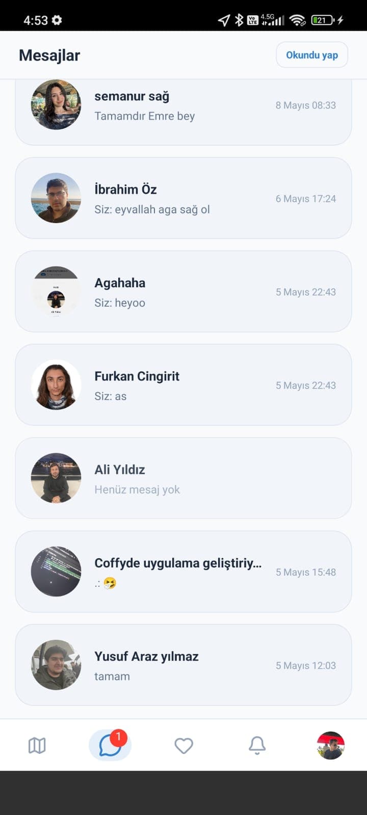 Mevent mesajlar ekranı