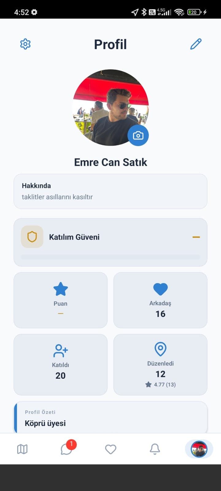 Mevent profil ekranı